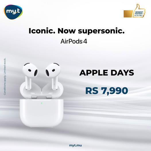 🚨Apple Days are calling! Get your AirPods 🎧🎵now & save up to Rs700 🤑🥳. Grab yours before they’re gone ⏳.  👉https://devices.myt.mu/?device=smartphone#selection
